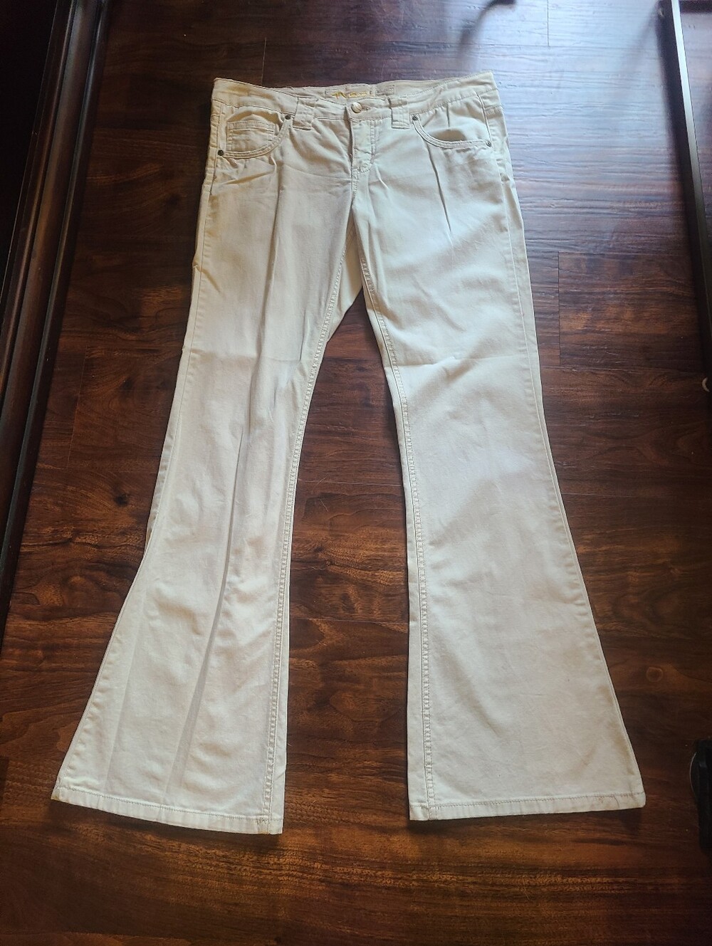 Vintage Nori Womenโs Cream Flared Lightweight Pants- Low Rise sz 7